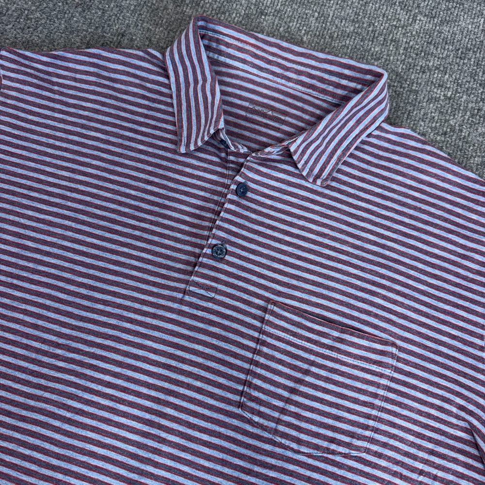 Patagonia Squeaky Clean Polo Shirt Mens Large Blue Red Striped Organic Cotton
